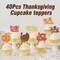 40-Pack Friendsgiving & Thanksgiving Cupcake Toppers – “Give Thanks” Fall-Themed Decorations with 8 Designs for Cupcakes, Cakes & Party Displays